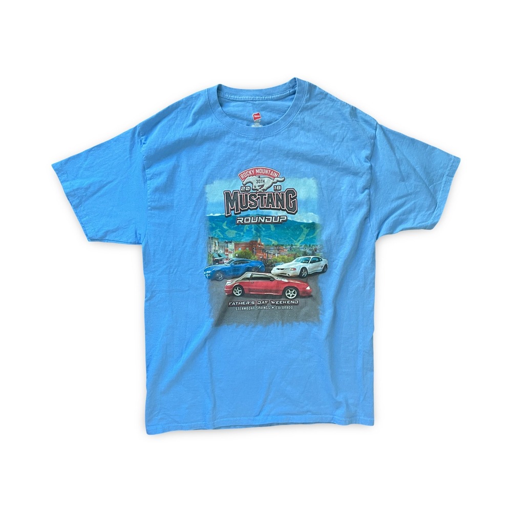 Rocky Mountain Ford Mustang Roundup 2018 30th Anniversary Blue T Shirt Men Large
